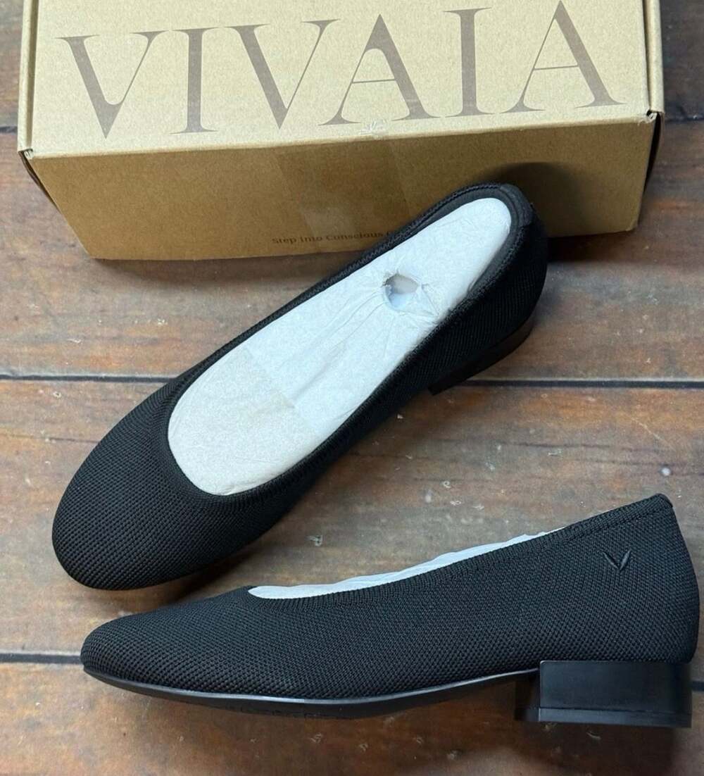 Vivaia Barbara Block Heel Flats Size 37 US 6.5 Black Knit